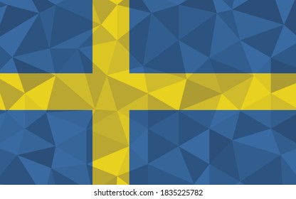 Ilustración vectorial de la bandera sueca baja de poli. Gráfico triangular de la bandera sueca. La bandera de Suecia es un símbolo de independencia.
