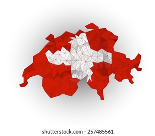 Low poly Switzerland map on a waving flag