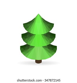 low poly symbol of New Year festive Christmas tree on white