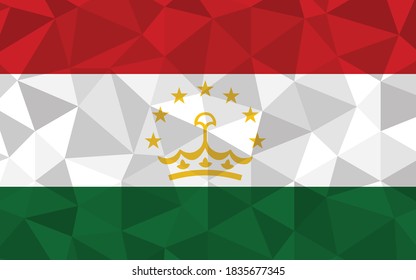 Low-Poly-Tadschikistan-Flagge, Vektorgrafik. Dreieckige Tajikistani-Fahne-Grafik. Die Tadschikistan-Länderflagge ist ein Symbol der Unabhängigkeit.