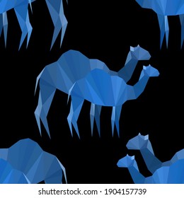 Low poly template with low poly camels pattern. Abstract low poly background. 3d polygonal vector illustration. Bright decoration. Abstract vector mesh illustration. Low poly camel 