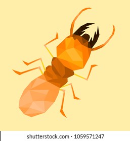 low poly termite with soft orange back ground,cartoon style,Abstract vector illustration