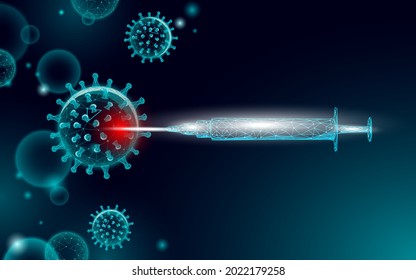 Low poly test tube virus syringe. Laboratory analysis medical disease infection treatment. Modern science technology medicine research banner template vector illustration