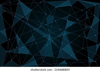 Baja textura de poli. Resumen espacio poligonal de bajo fondo oscuro poly con puntos de conexión y líneas. Estructura de conexión. Cubierta científica. Papel tapiz vectorial poligonal. Fondo HUD futurista.