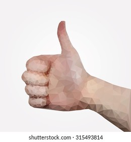 Low poly thumb up vector illustration.