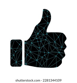 low poly thumbs up icon polygon vector on white