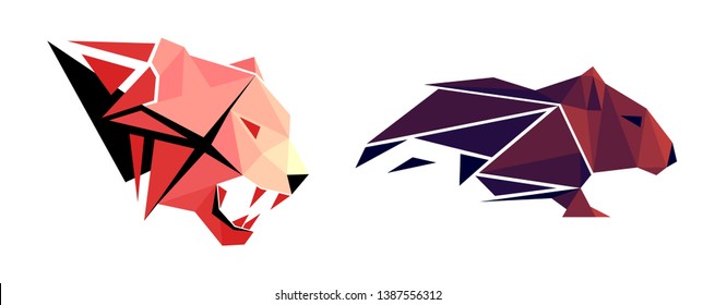 Low poly tiger and rat. Geometric logo