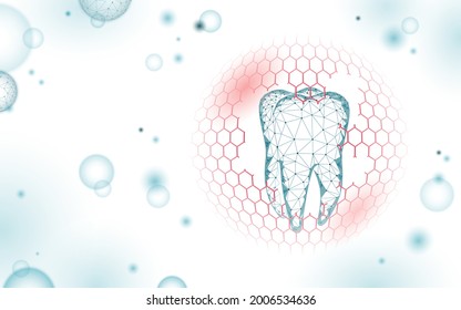 Medizinisches Konzept für Medikamente mit geringem Poly-Zahn-Anteil. Whitening Emaille Wiederaufbau Gesundheitsversorgung. Polygoner Verfahren der gesunden Zahnheilkunde, Vektorgrafik