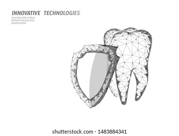 Low poly tooth protection medical concept. Cavity prevent shield toothpaste. Enamel reconstruction healthcare. Polygonal healthy dentistry procedure vector illustration
