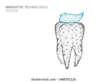 Low poly tooth protection medical concept. Cavity prevent shield toothpaste. Enamel reconstruction healthcare. Polygonal healthy dentistry procedure vector illustration