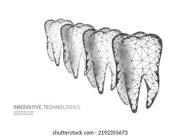 Low poly tooth protection medical concept. Whitening toothpaste enamel reconstruction healthcare. Polygonal healthy dentistry procedure glowing arrow around tooth vector illustration