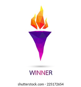 Low poly torch triangle geometric. concept of winner