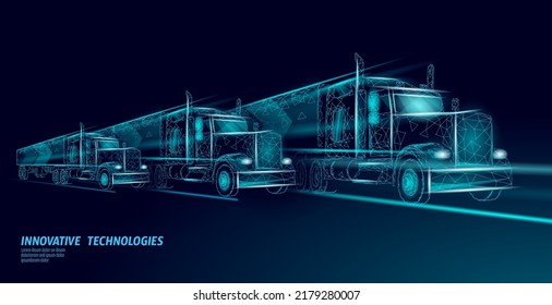 Low poly transport abstract truck. Lorry van fast delivery shipping logistic. Polygonal gray fog speed highway industry international transportation traffic vector illustration