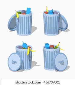 Low poly trash can. 3D lowpoly isometric vector illustration. The set of objects isolated against the white background and shown from different sides