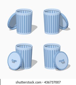 Low poly trash can. 3D lowpoly isometric vector illustration. The set of objects isolated against the white background and shown from different sides