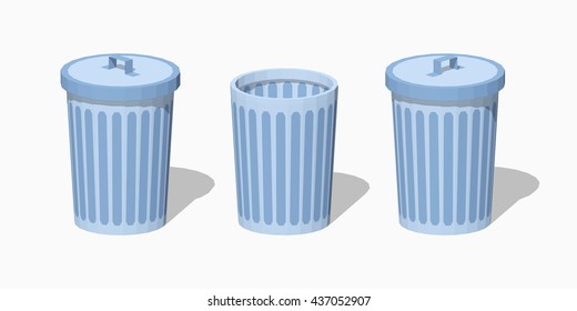 Low poly trash can. 3D lowpoly isometric vector illustration. The set of objects isolated against the white background and shown from one side