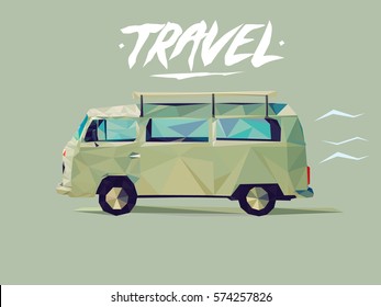 low poly travel on a big car background