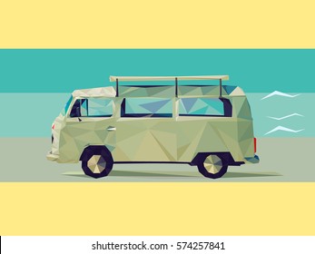 low poly travel on a big car background