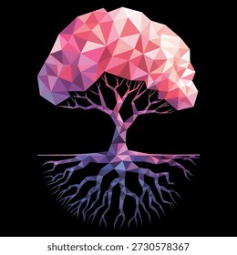 Árbol bajo de la vida polivinílica con raíces sobre fondo negro