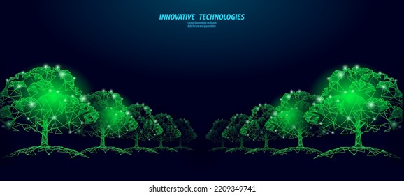 Low poly tree park alley wood. Ecology save nature forest concept. Global deforestation eco idea. Environmental pollution poster template vector illustration