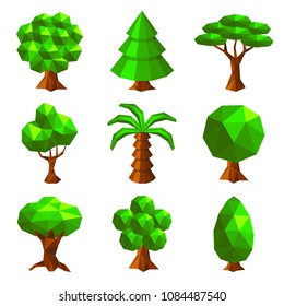 Low poly trees isolated on white vector illustration
