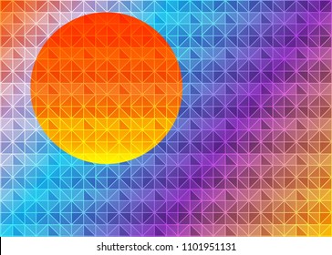 Low poly triangle geometrical background with sun over sunset. Multicolor polygonal vector illustration, which consist of triangles. Abstract Triangular geometric template design for your business 