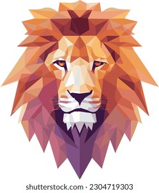 Low poly triangular lion on white background, symmetrical vector illustration Polygonal style trendy animal face