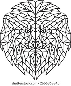 Low poly triangular lion on white background for coloring book