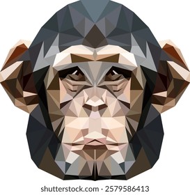 Low poly triangular monkey head on white background