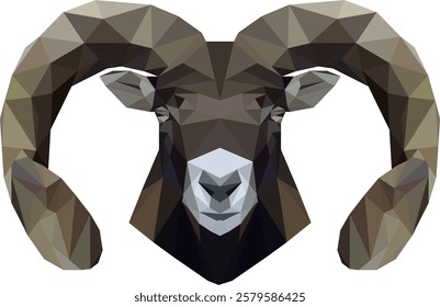 Low poly triangular ram head with horns