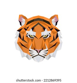 Low poly triangular tiger head vector illustration. Polygonal style trendy modern logo design. Suitable for printing on a t-shirt