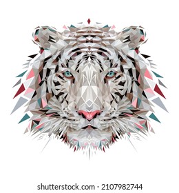 Low poly, triangular tiger. Vector illustration of Tiger abstract covers set. Polygonal halftone.Tiger silhouette illustration. Chinese New Year