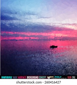Low Poly tSea Sunset Art background for your polygonal flyer, stylish brochure, poster background and fresh applications.