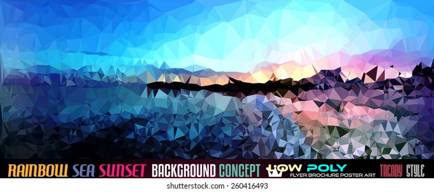 Low Poly tSea Sunset Art background for your polygonal flyer, stylish brochure, poster background and fresh applications.