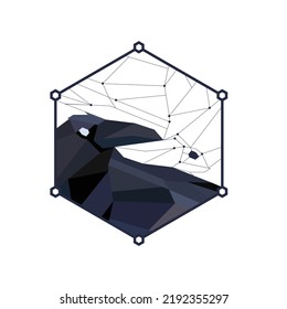 low poly upside down black bird inside hexagon shape for security system company logo.