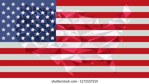 Low Poly Usa Map on Flag Vector Background