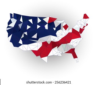 Low poly USA map on a waving flag