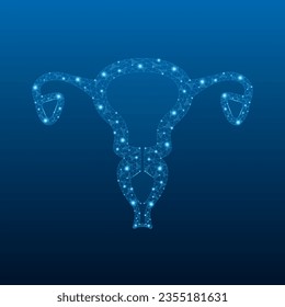 Low poly Uterus,cervical vector with futuristic concept. Women well being symbolic low poly wire-frame design. Reproductive Health illustration.