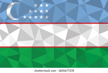 Low poly Uzbekistan flag vector illustration. Triangular Uzbekistani flag graphic. Uzbekistan country flag is a symbol of independence.