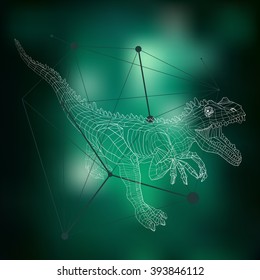 Low Poly Vector Abstract Allosaurus (Allosaurus fragilis) dinosaur isolated on the blurred green background