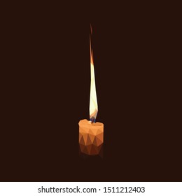 Low poly vector of a burning candle. With dark background.
