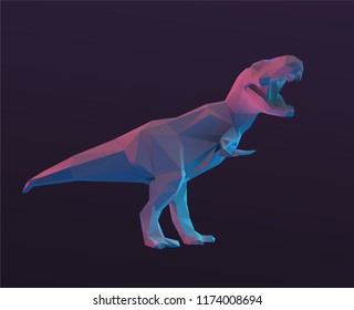 Low Poly Vector Dinosaur Polygonal Tyrannosaurus Red Blue Light 3D Rendering