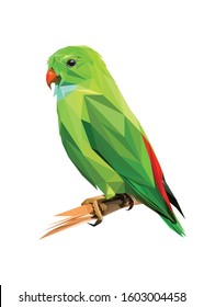 Low poly Vector of a green bird in high details. With white color background. EPS 10. Ideal for illustration, wall decoration or t-shirts.