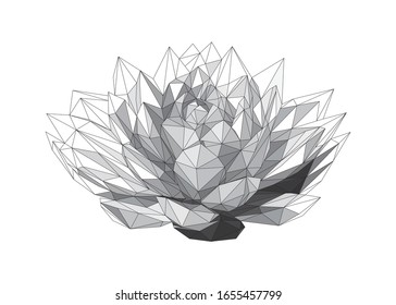 Low poly vector of a grey flower with wireframe. Flower triangle geometric illustration. Abstract polygonal art. With white color background. Ideal for illustration, posters or t-shirts.