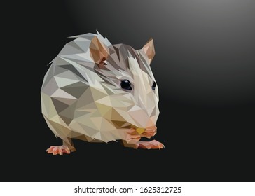 Low poly vector of a hamster in high details. Object triangle geometric illustration. Abstract polygonal art. With black color background. Ideal for illustration, posters or t-shirts.