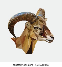 Low poly vector head of a brown ibex. Right view.