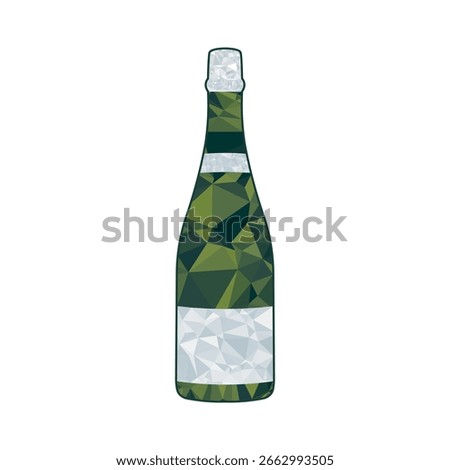 Low poly vector illustration of a green champagne or wine bottle with geometric shapes. Abstract polygonal design ideal for festive, party, celebration or beverage themed creative projects 