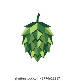Low poly vector illustration of a hop cone, green and geometric, isolated on white background for design use