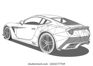 Low poly vector illustration of a modern sports car showing the back view and wheels