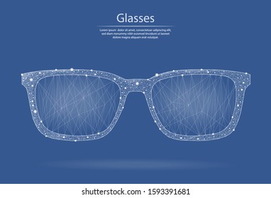 Low poly vector illustration of sunglasses in the form of lines and dots, consisting of triangles and geometric shapes. 3d polygonal space. Glasses for vision. Fashion.
